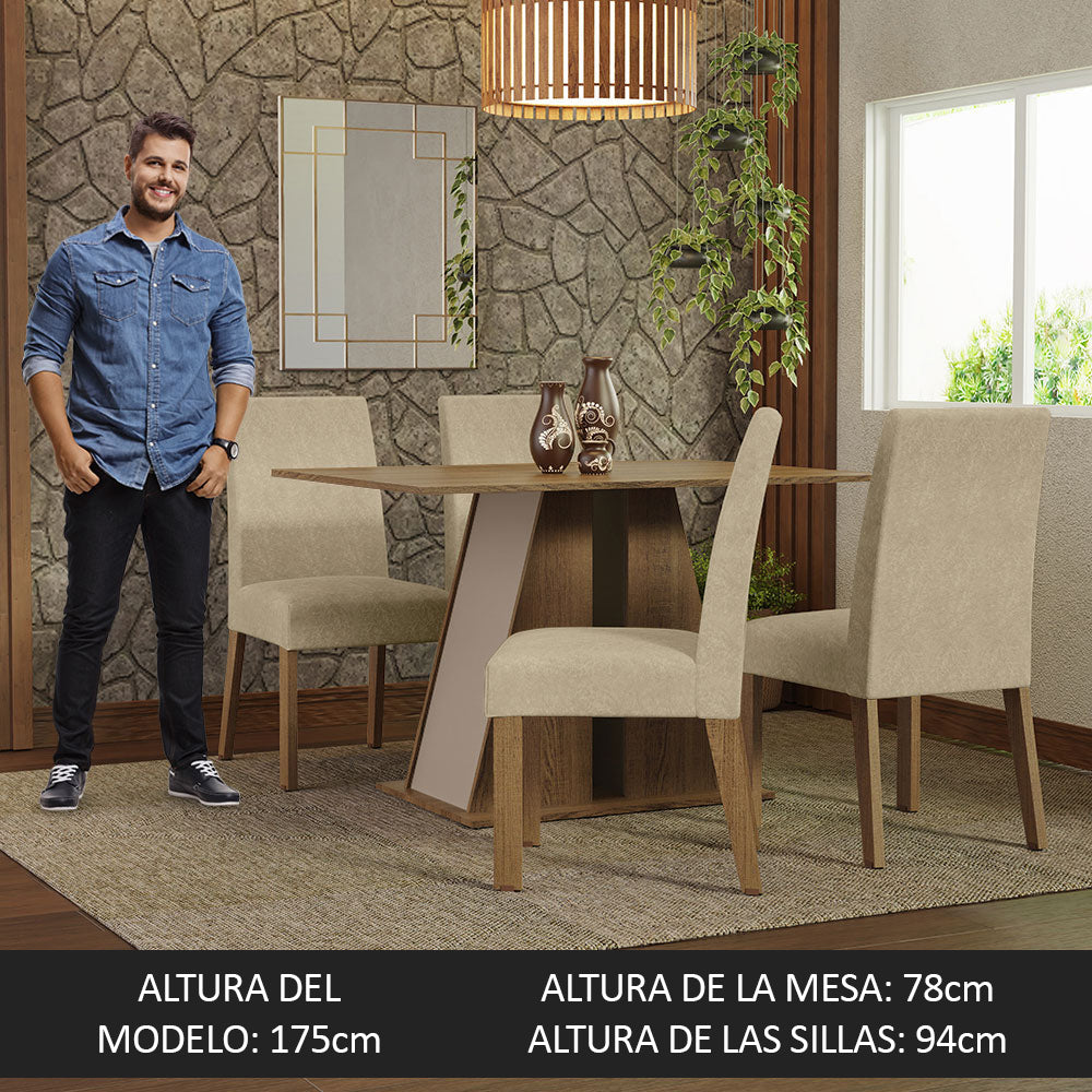 Juego de Comedor Mesa Tapa de Madera 4 Sillas Marrón/Crema/Imperial Agnes Madesa