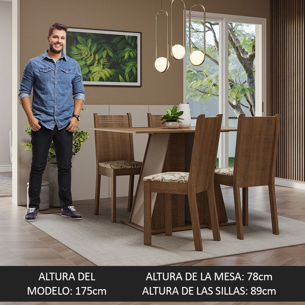 Juego de Comedor Mesa Tapa de Madera 4 Sillas Marrón/Crema/Lírio Beige Marilyn Madesa