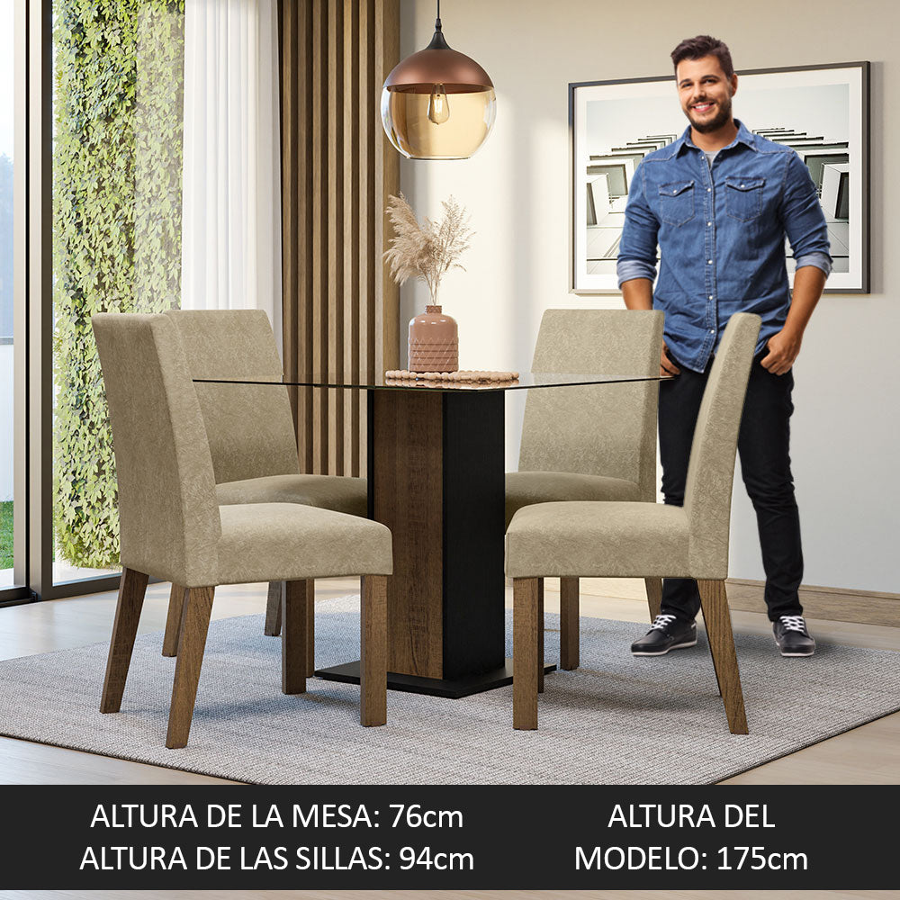 Juego de Comedor Mesa Tapa de Vidrio 4 Sillas Marrón/Negro/Imperial Ivy Madesa