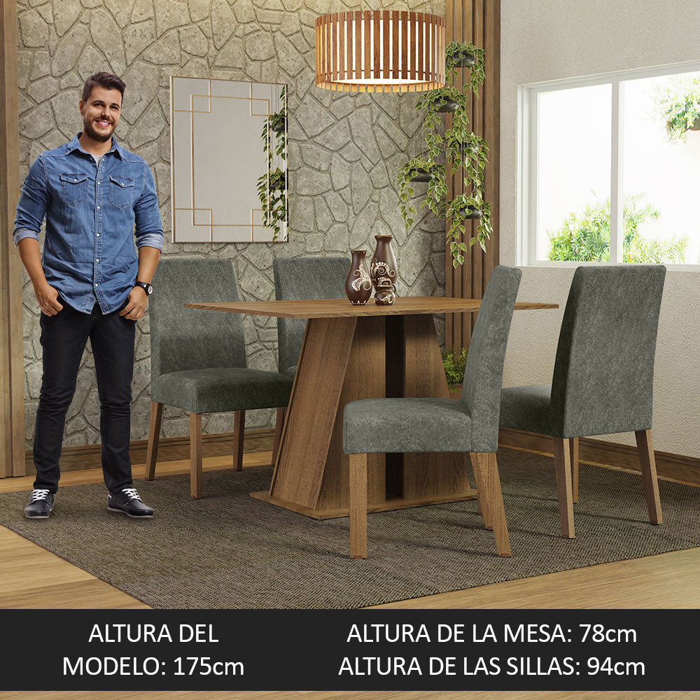 Juego de Comedor Mesa Tapa de Madera 4 Sillas Marrón/Silver Agnes Madesa