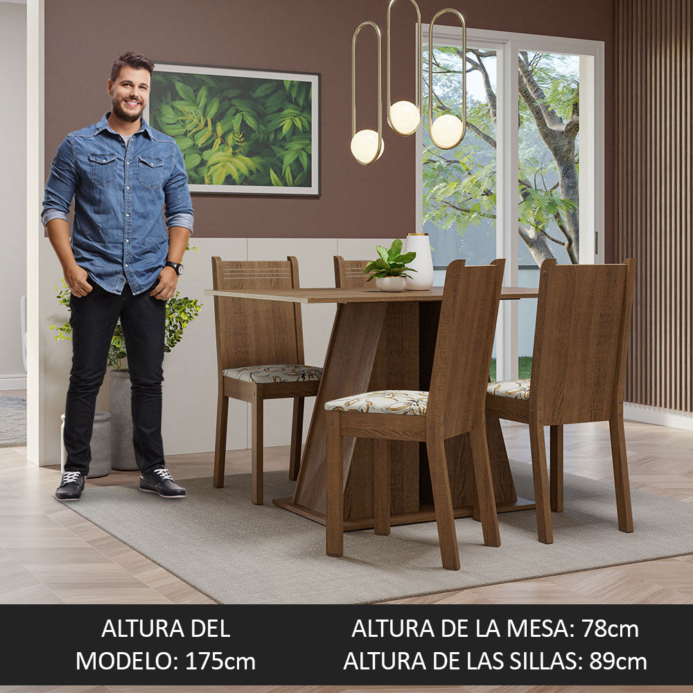 Juego de Comedor Mesa Tapa de Madera 4 Sillas Marrón/Lírio Beige Marilyn Madesa