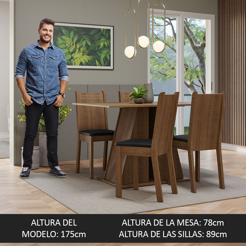 Juego de Comedor Mesa Tapa de Madera 4 Sillas Marrón/Negro Marilyn Madesa