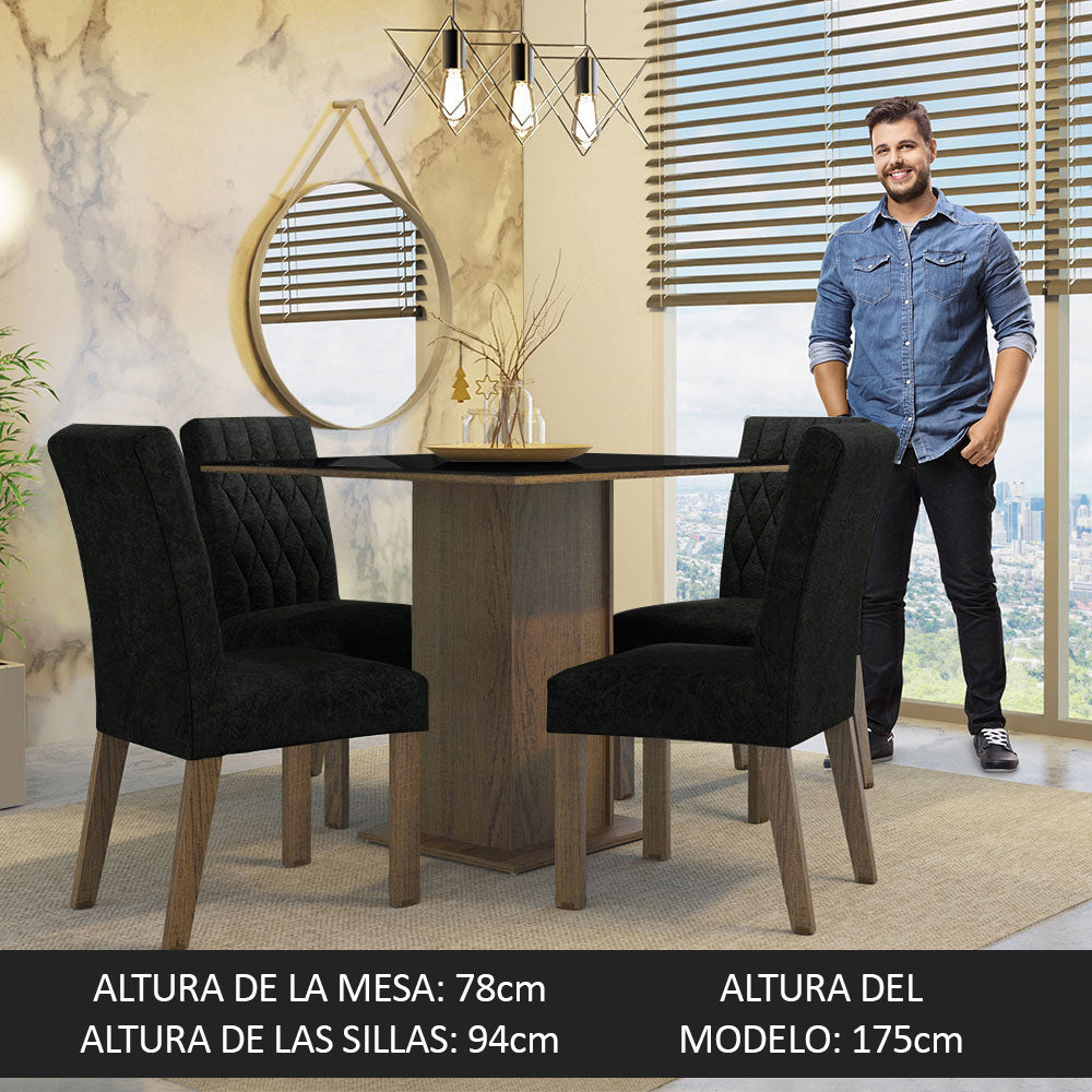Juego de Comedor Mesa Tapa de Vidrio 4 Sillas Marrón/Negro/Oxford Anaju Madesa