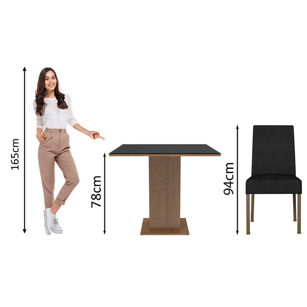 Juego de Comedor Madesa Evelin 4 Sillas - Tapa de Madera y Cristal Marrón/Negro/Oxford