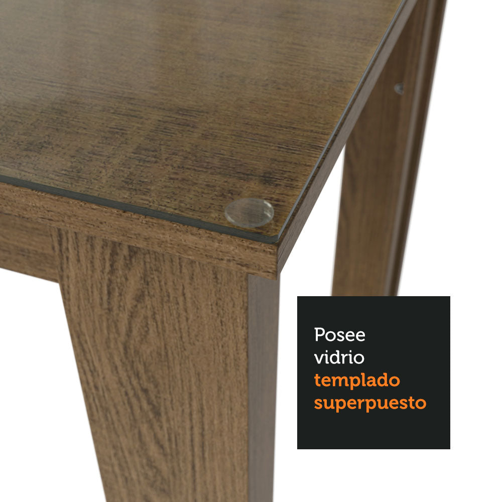 Conjunto Comedor Mesa Mesada de Vidro 4 Sillas Marrón/Crema/Bege Marrom Suzy Madesa