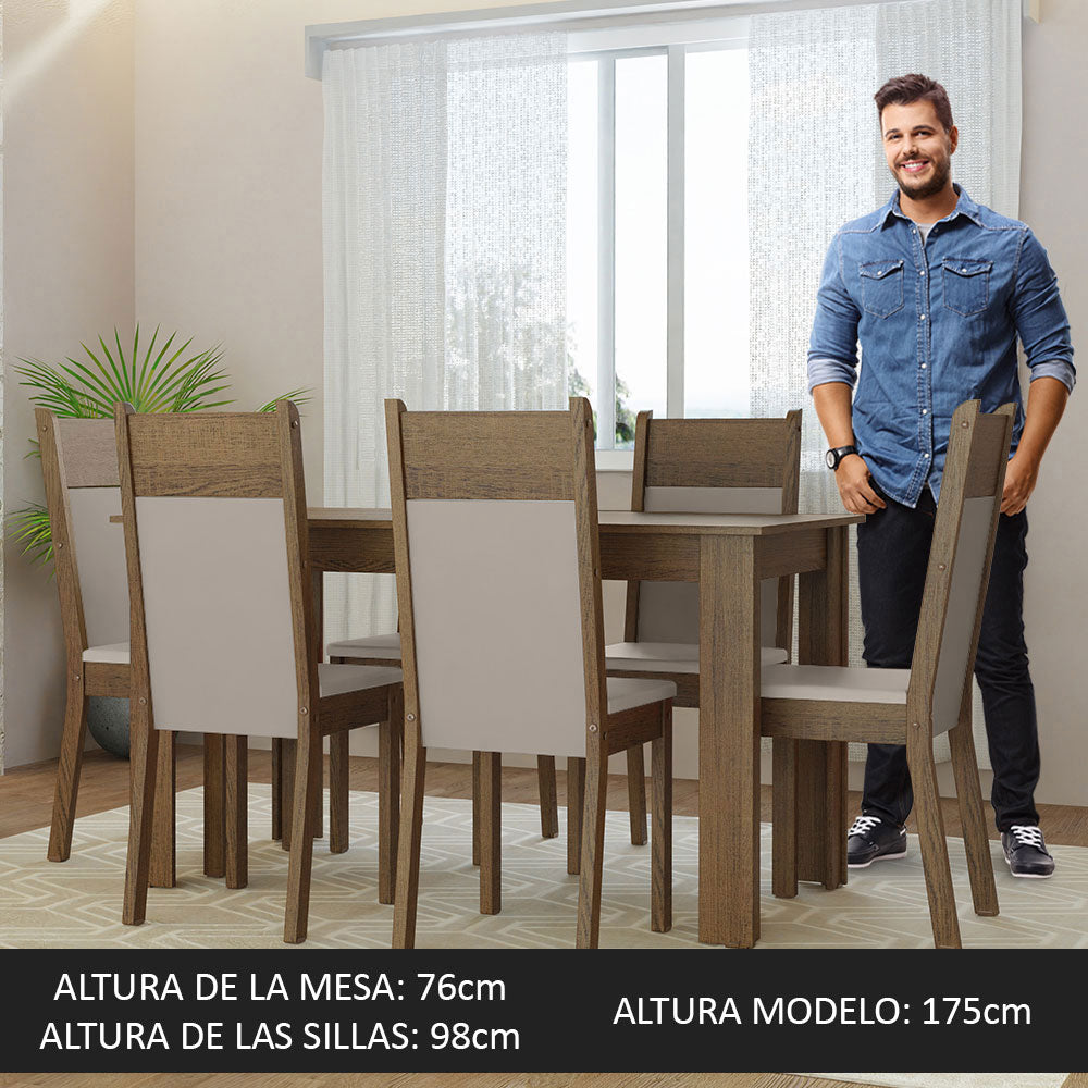 Juego de Comedor Mesa Tapa de Madera 6 Sillas Marrón/Crema/Beige Bahamas Madesa