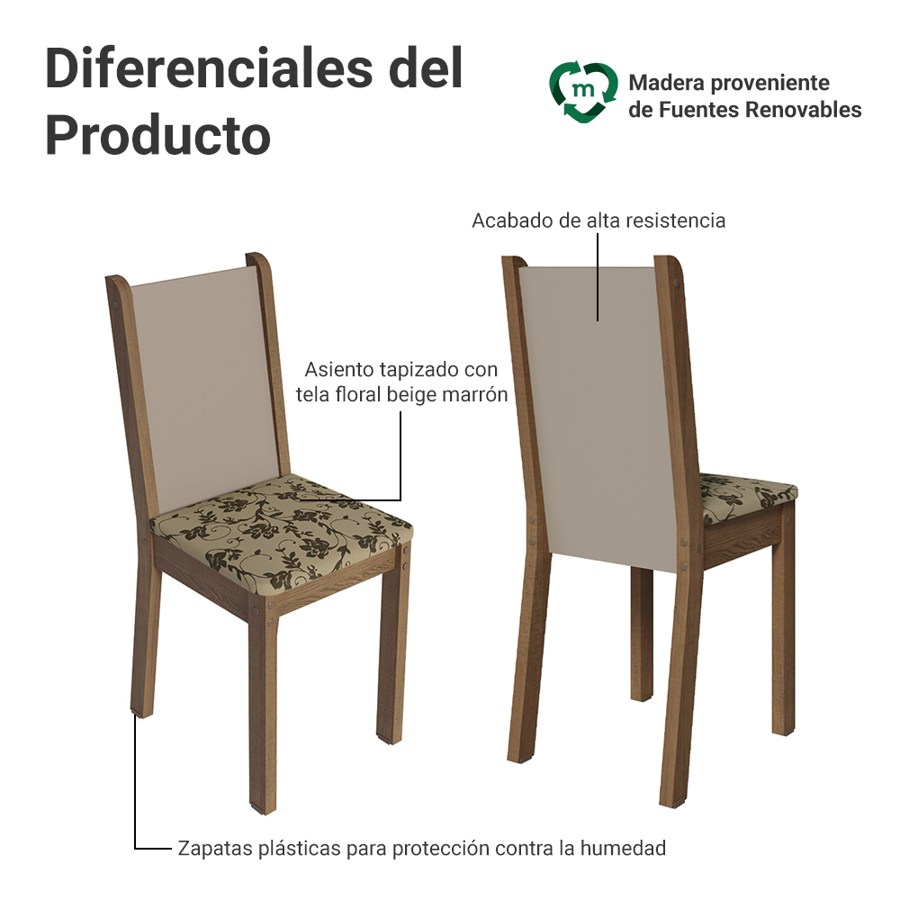 Juego de Comedor Mesa Tapa de Vidrio 6 Sillas Marrón/Crema/Beige Marrón Yolanda Madesa