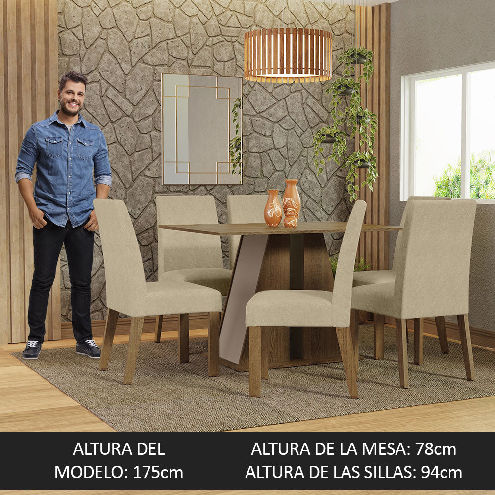 Juego de Comedor Mesa Tapa de Madera 6 Sillas Marrón/Crema/Imperial Cheryl Madesa