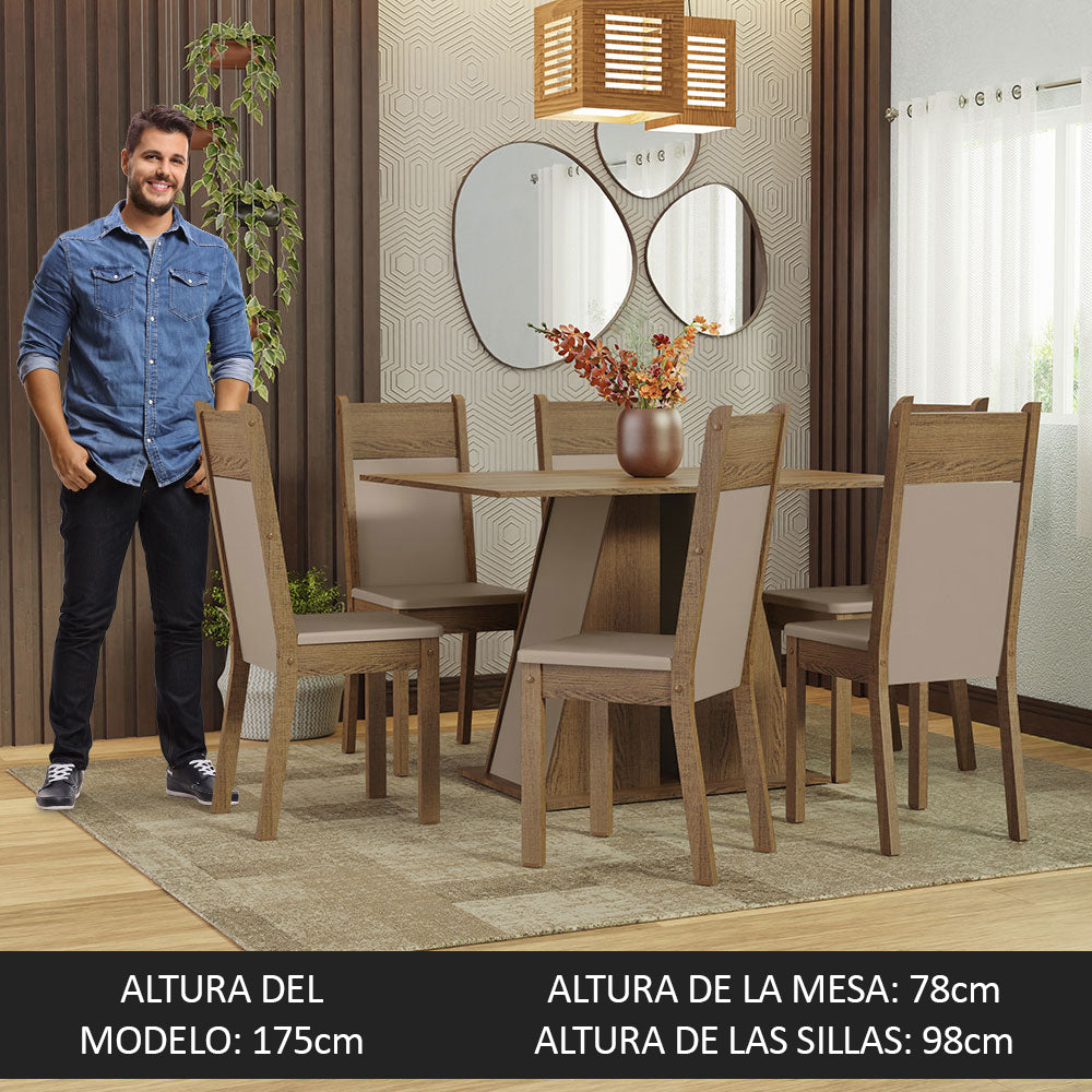 Juego Comedor Mesa con Tapa de Madera 6 Sillas Marrón/Crema/Beige Beverly Madesa