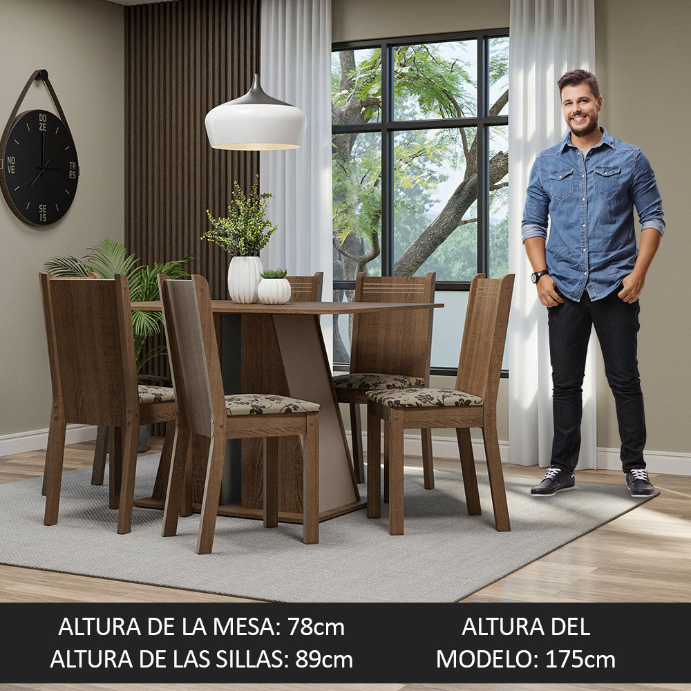 Juego de Comedor Mesa Tapa de Madera 6 Sillas Marrón/Crema/Beige Marrón Sharon Madesa