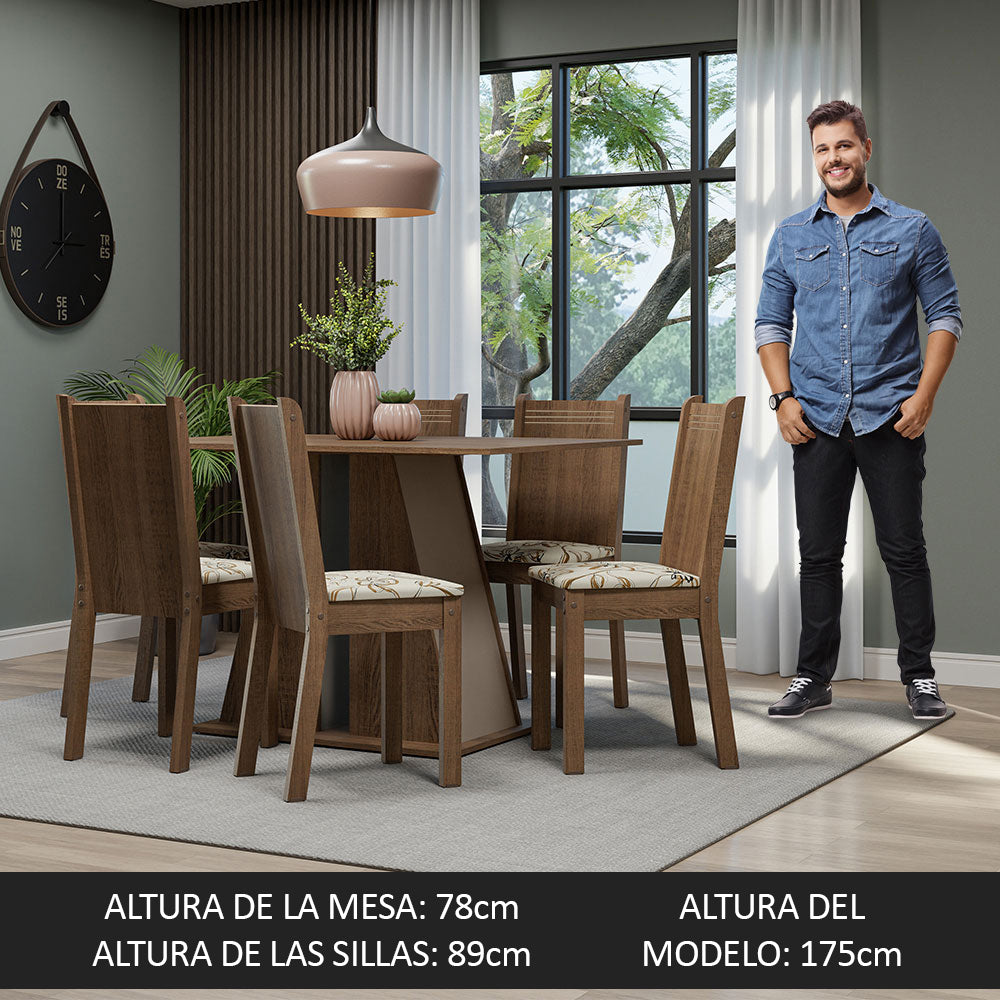 Juego de Comedor Mesa Tapa de Madera 6 Sillas Marrón/Crema/Lírio Beige Sharon Madesa