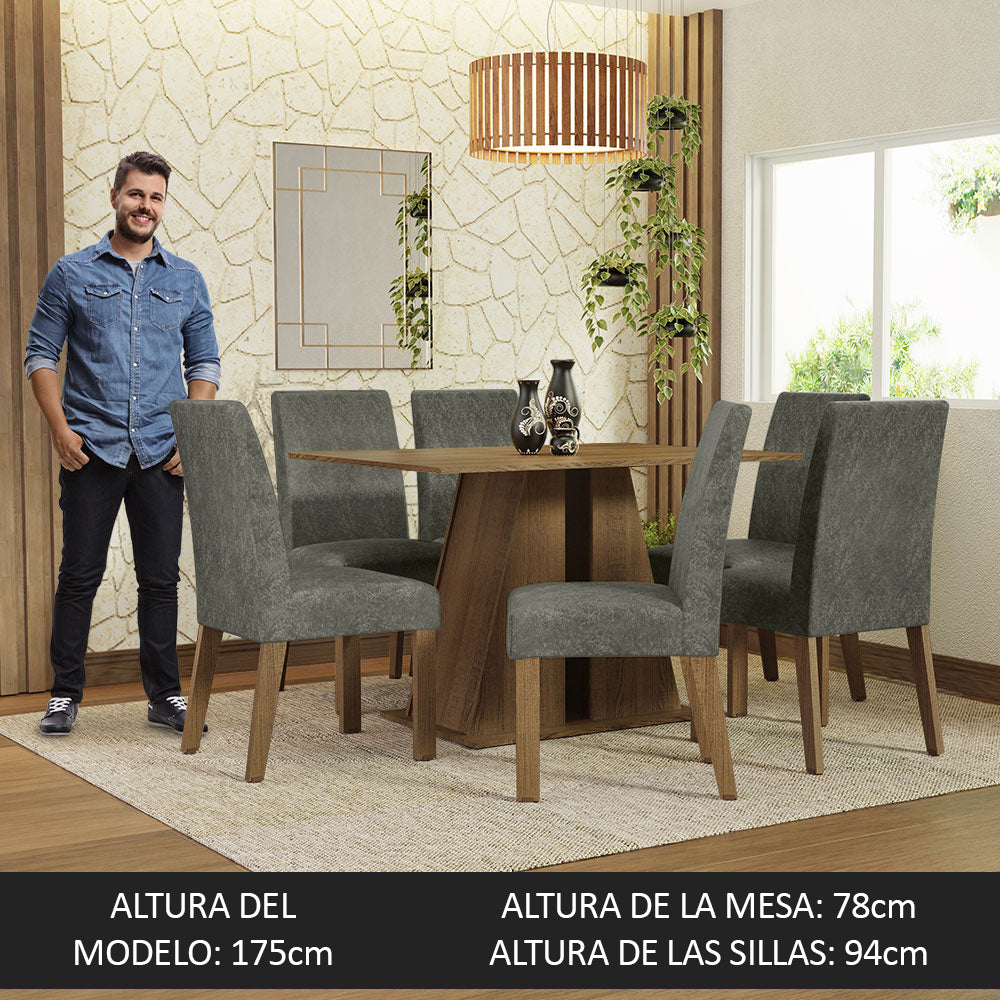 Juego Comedor Mesa con Tapa de Madera 6 Sillas Marrón/Gamuza Silver Cheryl Madesa