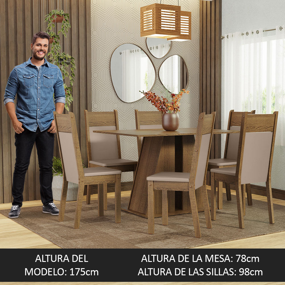 Juego Comedor Mesa con Tapa de Madera 6 Sillas Marrón/Beige Beverly Madesa