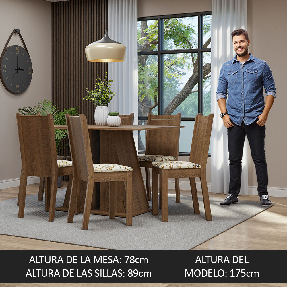 Juego de Comedor Mesa Tapa de Madera 6 Sillas Marrón/Lírio Beige Sharon Madesa