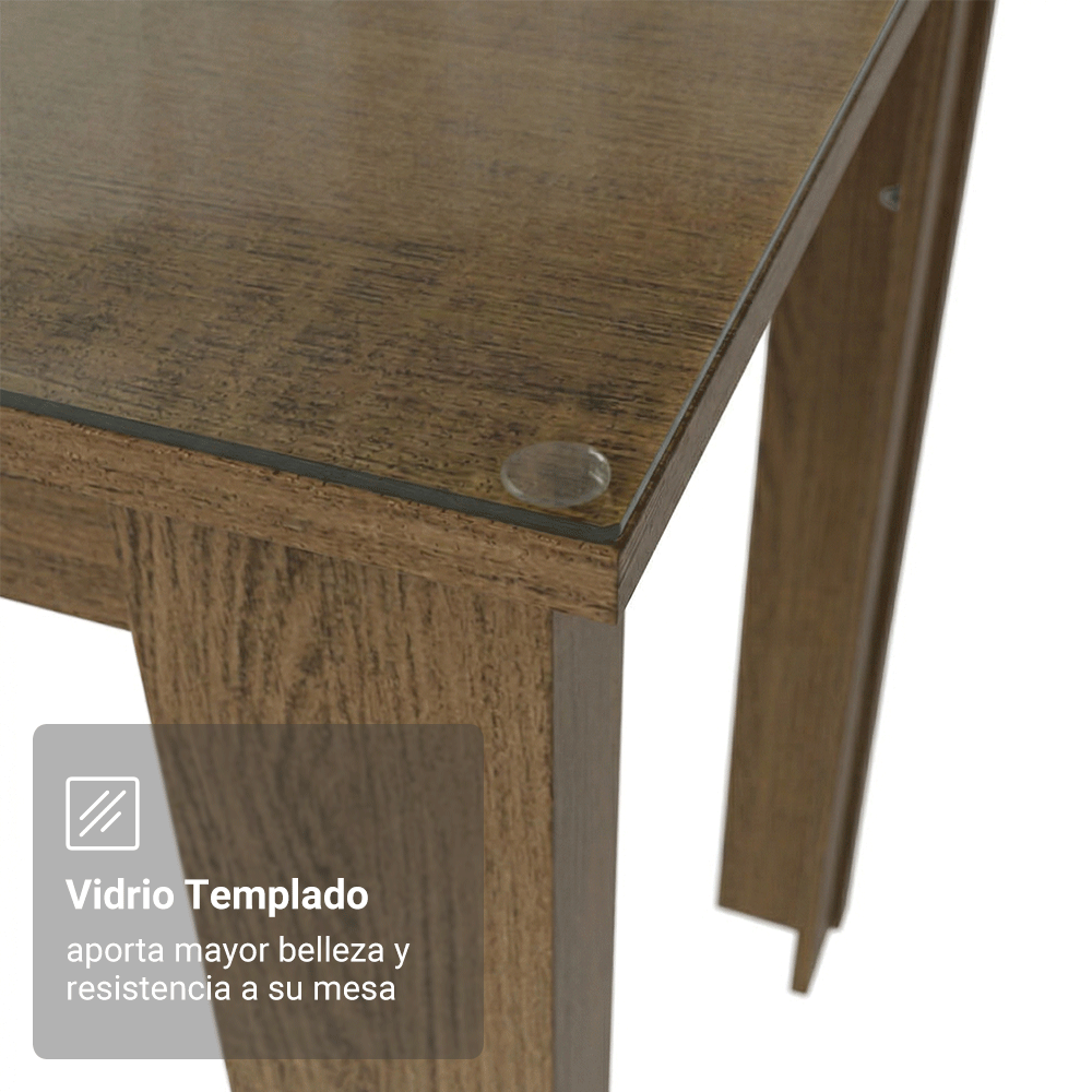 Juego Comedor Mesa con Tapa de Vidrio 6 Sillas Marrón/Crema/Beige Heloísa Madesa