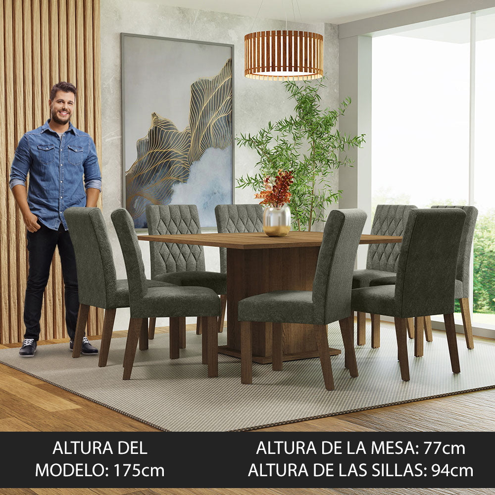 Juego de Comedor con Mesa de Madera y 8 Sillas Marrón/Silver Leila Madesa