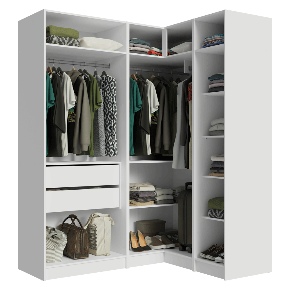 Placard Modular de Esquinero 310 cm 5 Puertas con Espejos 2 Cajones Blanco Neo Madesa 03