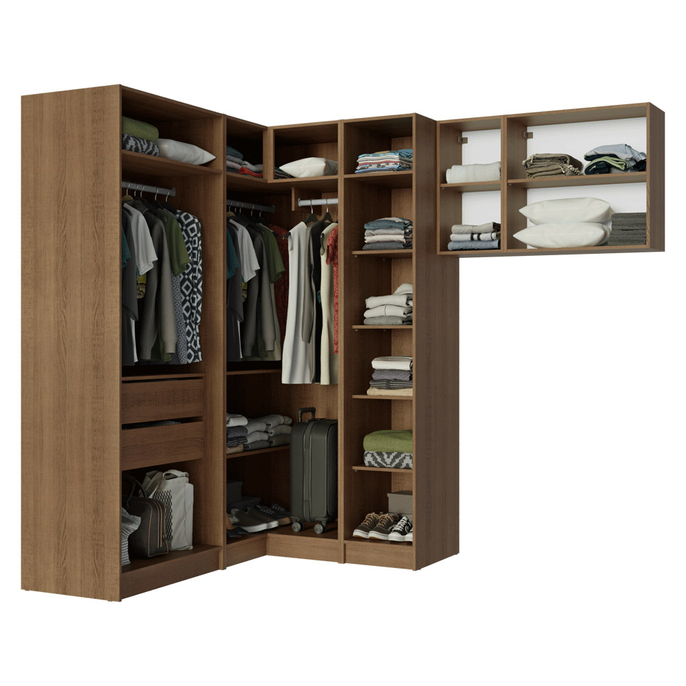Dormitorio Completo Individual Esquinero 415 cm Placard con Espejos Marrón/Crema Neo Madesa 02