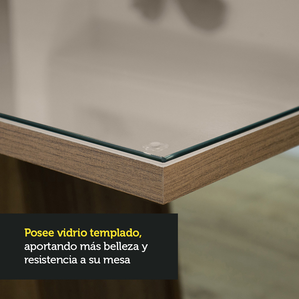 Juego de Comedor con Tapa de Madera y Vidrio 4 Sillas Marrón/Crema/Beige Leme