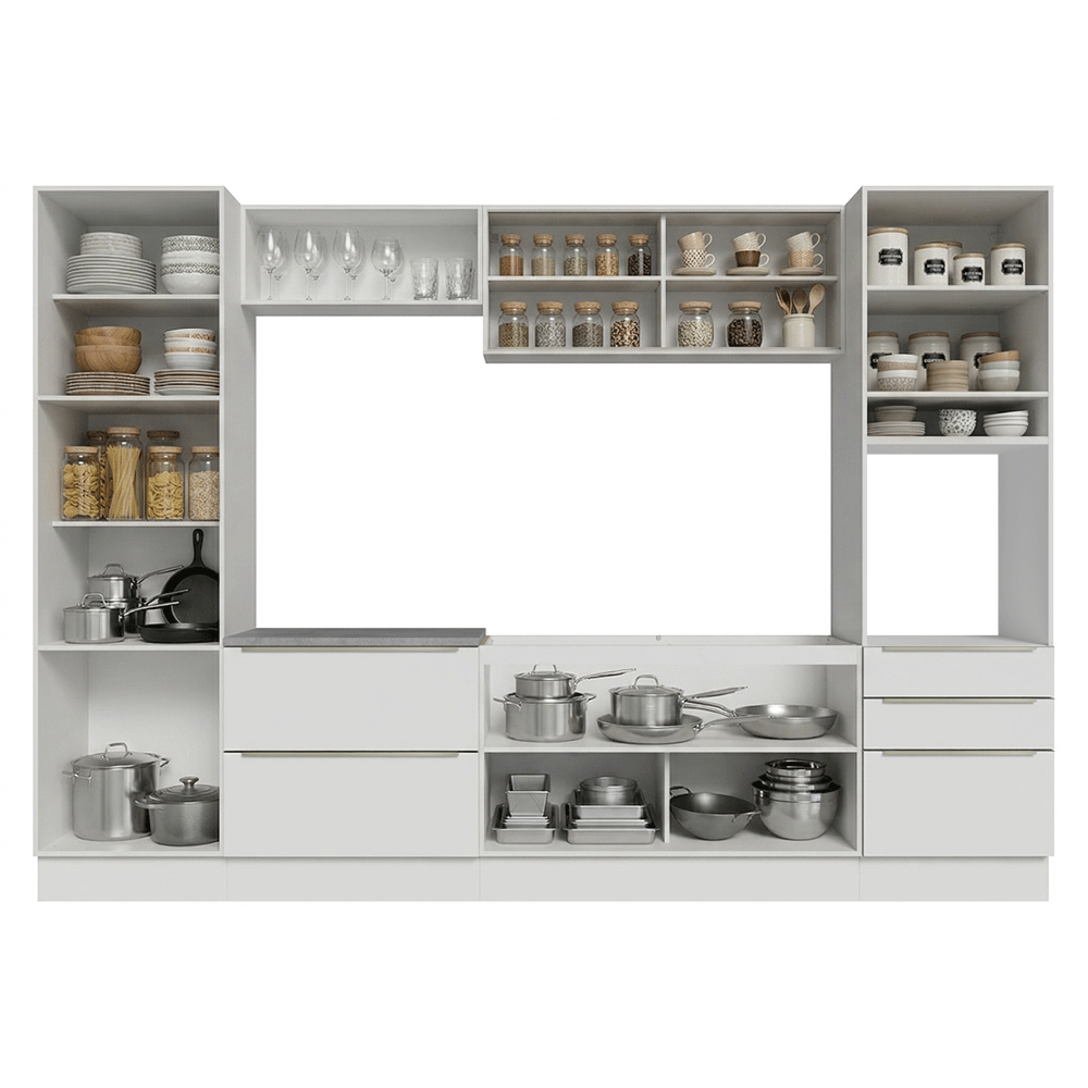 Combo Completo de Cocina 320 x 60 cm Blanco/Blanco Aterciopelado Lux Madesa 01