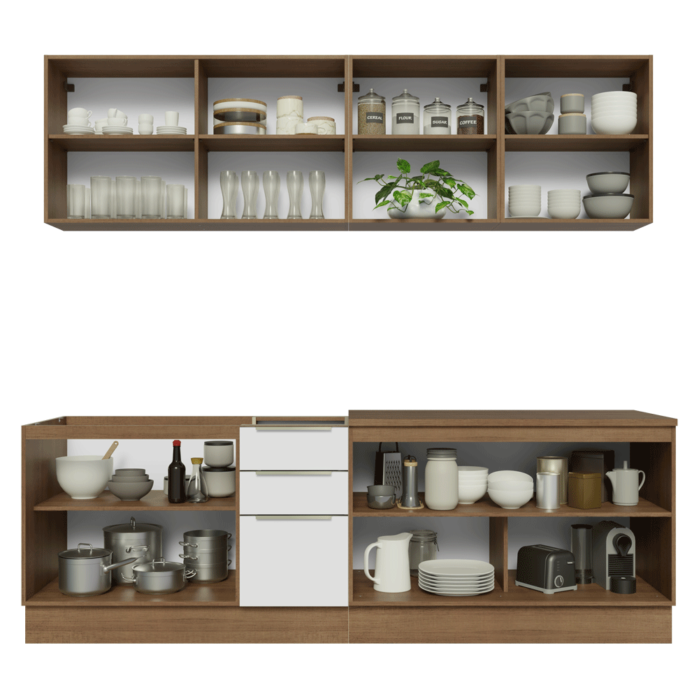 Combo Completo de Cocina 240 x 60 cm Marrón/Blanco Aterciopelado Lux Madesa 05