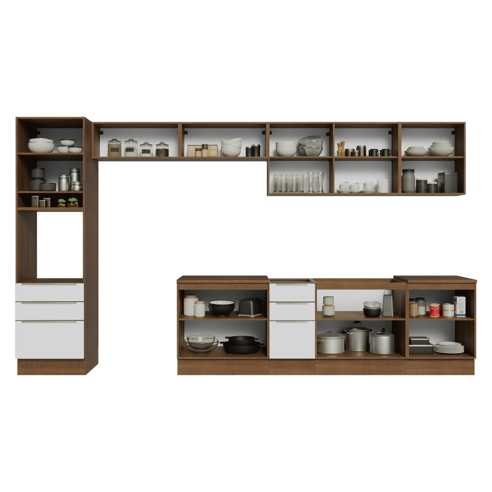 Combo Completo de Cocina 400 x 60 cm Marrón/Blanco Aterciopelado Lux da Thauane Madesa