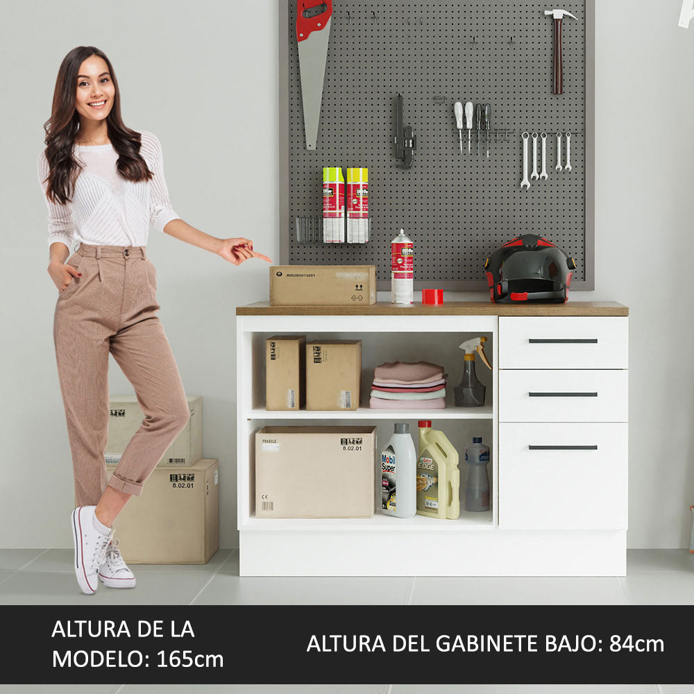 Bajo Mesada Multiuso Garaje 120cm (con Tapa) Blanco/Marrón