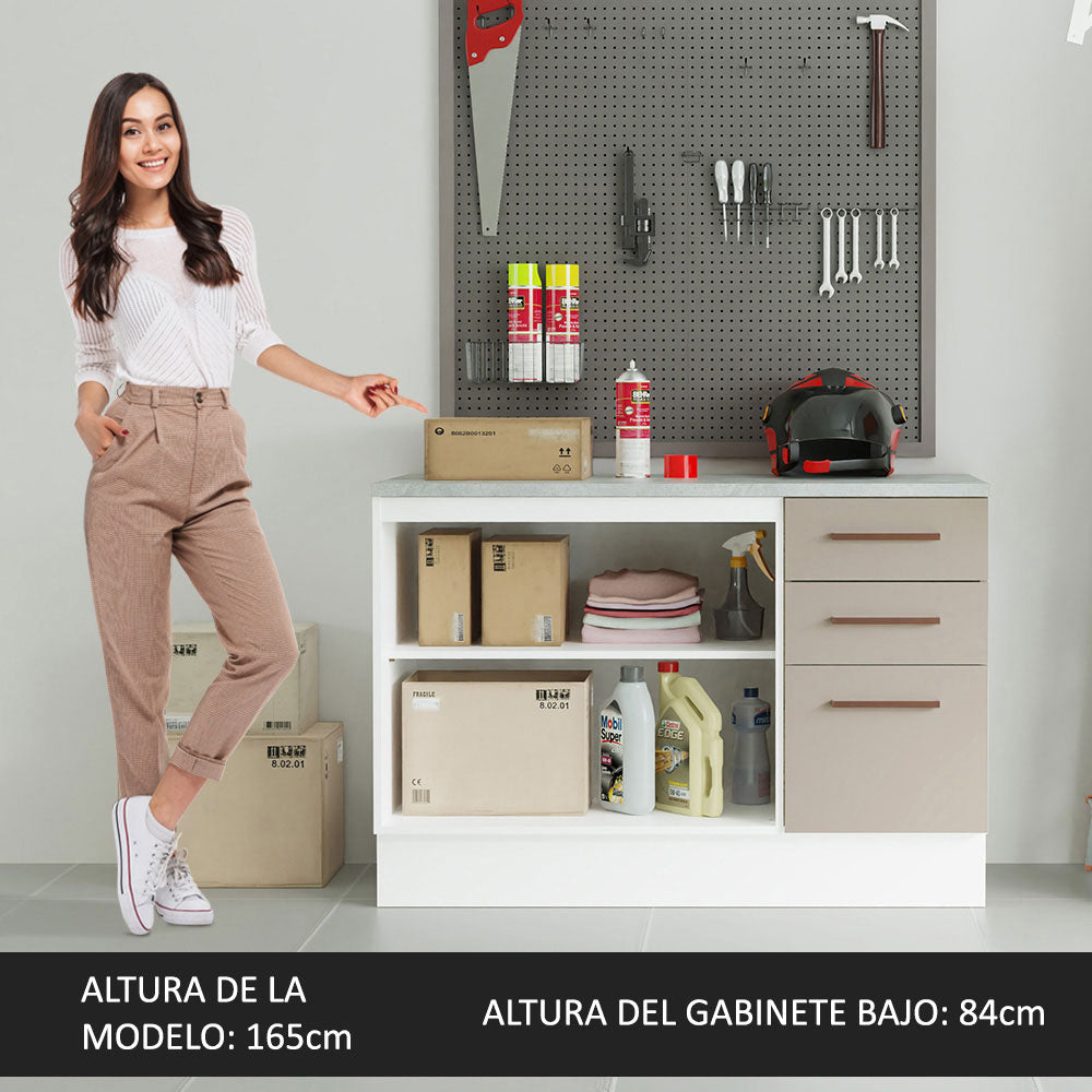 Bajo Mesada Multiuso Garaje 120cm (con Tapa) Blanco/Crema