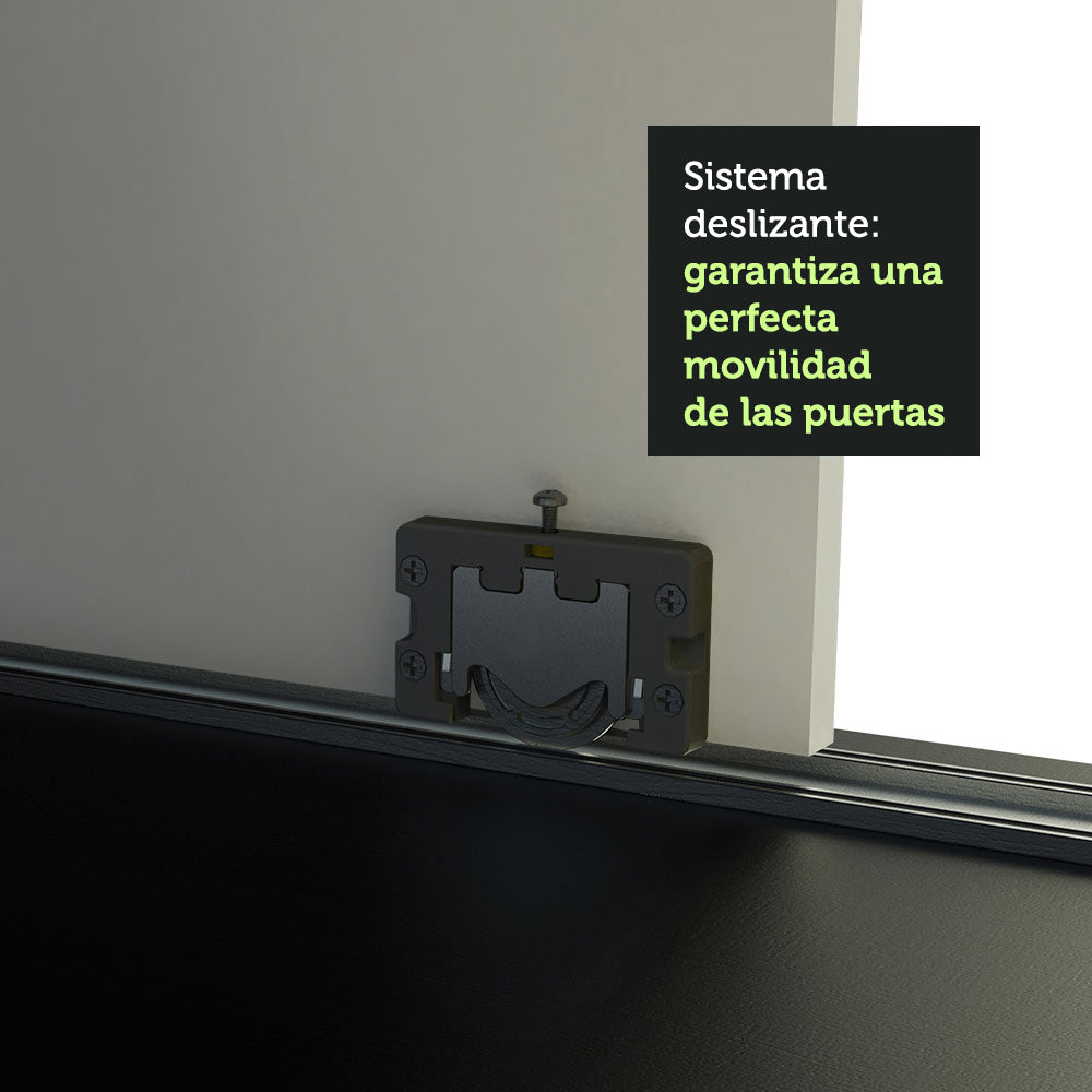 Placard Ropero Matrimonial Madesa Austin 4 Puertas Corredizas de Espejo 3 Cajones Negro/Blanco