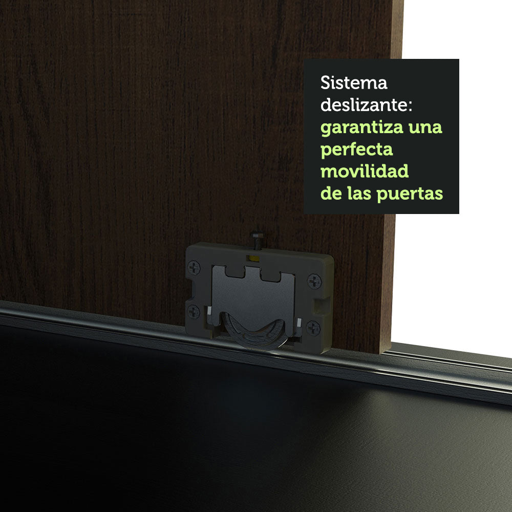 Placard Ropero Matrimonial Madesa Austin 4 Puertas Corredizas con Espejos 3 Cajones Negro/Marrón