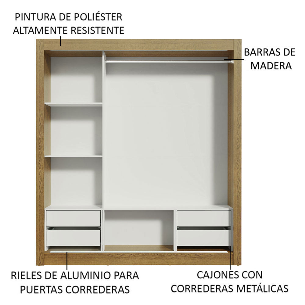 Placard Matrimonial Lyon Plus 3 Puertas Corredizas con Espejos 4 Cajones Marrón