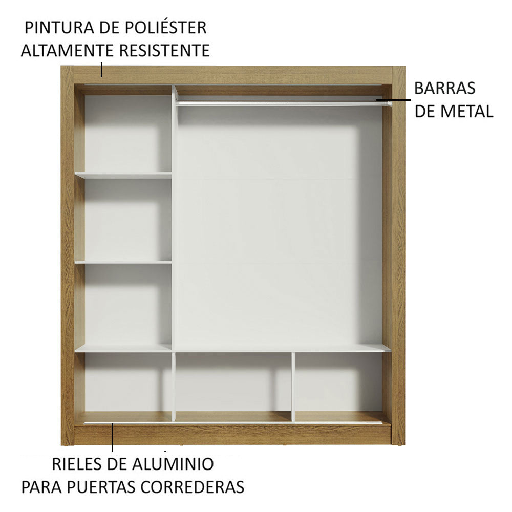 Placard Matrimonial Monaco 3 Puertas Corredizas 2 con Espejos Marrón/Negro