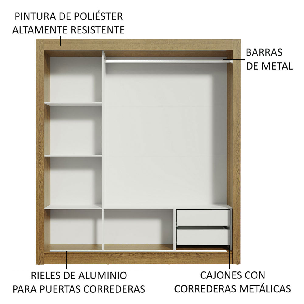 Placard Matrimonial Lyon 3 Puertas Corredizas con Espejos 2 Cajones Marrón/Negro
