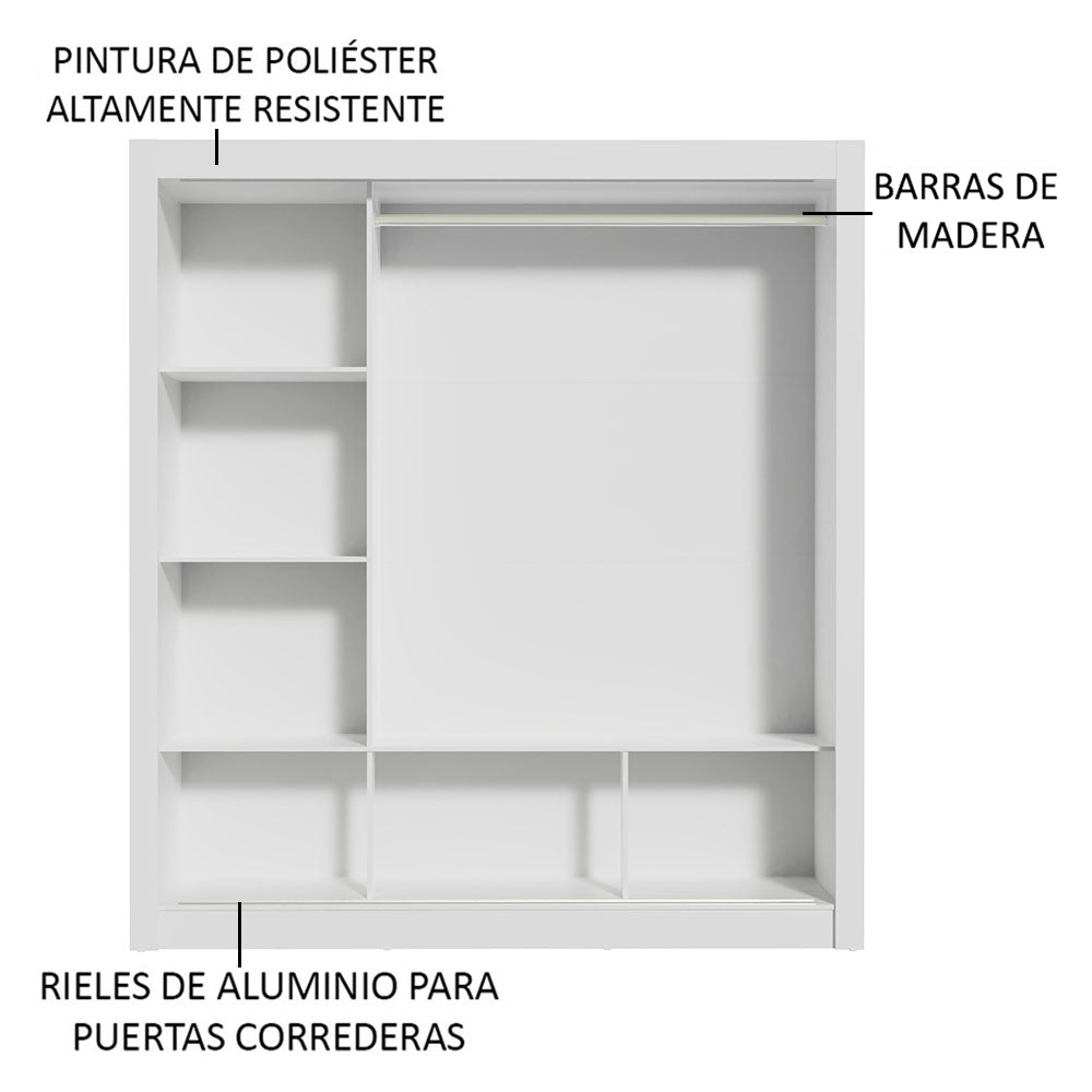 Placard Matrimonial 3 Puertas Corredizas Blanco/Gris Monaco