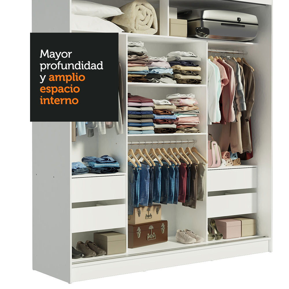 Placard Matrimonial Reno 3 Puertas Corredizas 2 con Espejos - Blanco