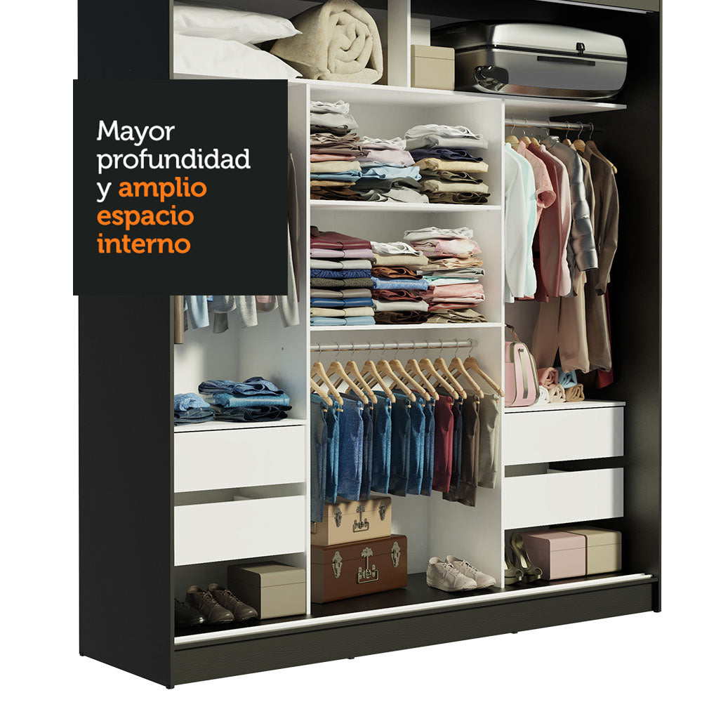 Placard Matrimonial Reno 3 Puertas Corredizas con Espejo Negro