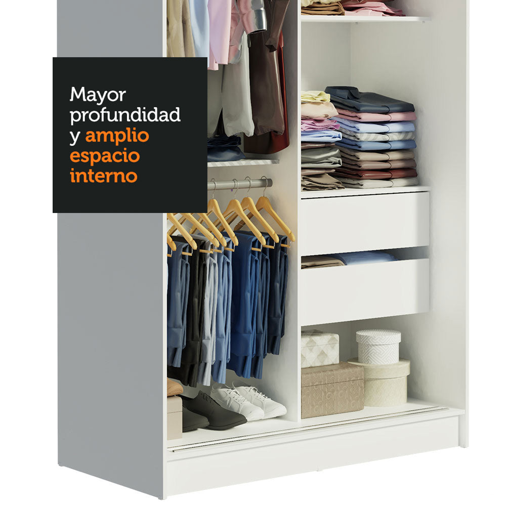 Placard Ropero Solteiro Madesa Tokio 2 Puertas Corredizas con Espejo 2 Cajones Blanco/Marrón