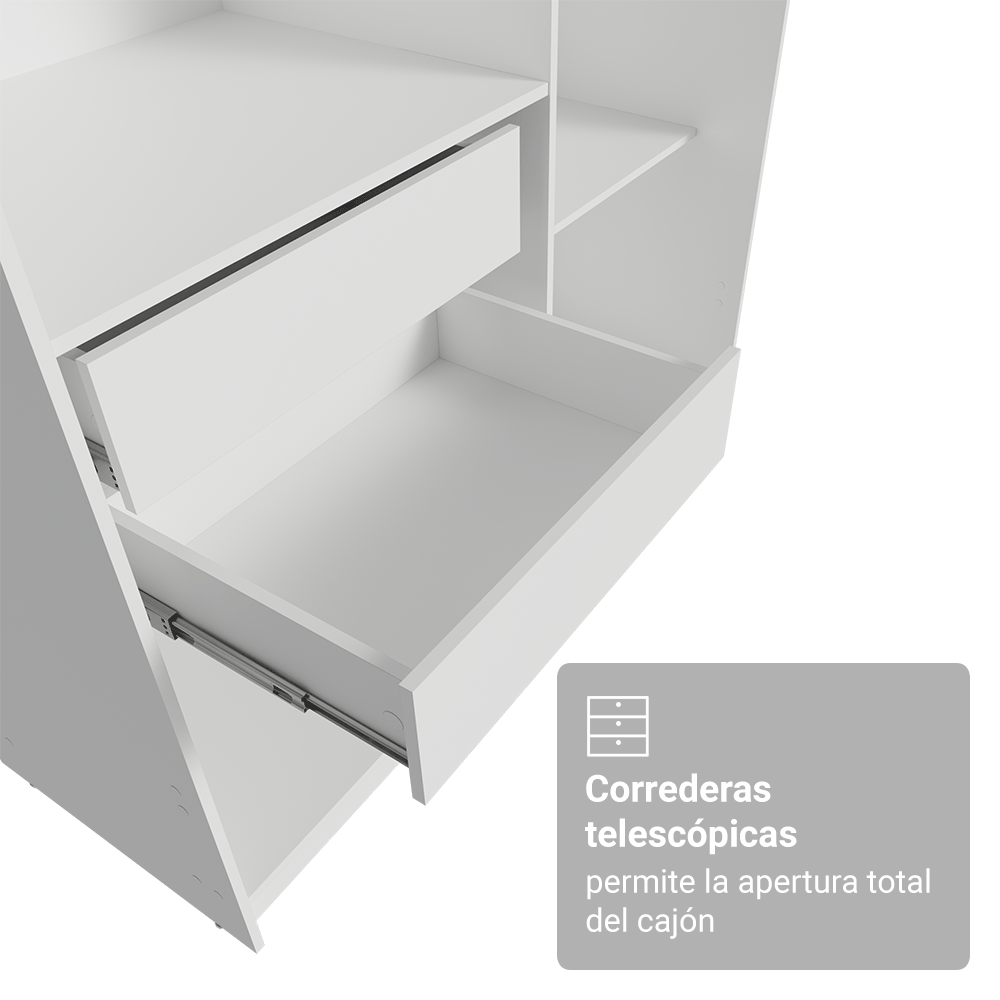 Closet Abierto Madesa Venus 121 cm con 2 Cajones, Perchero y 5 Estantes Blanco