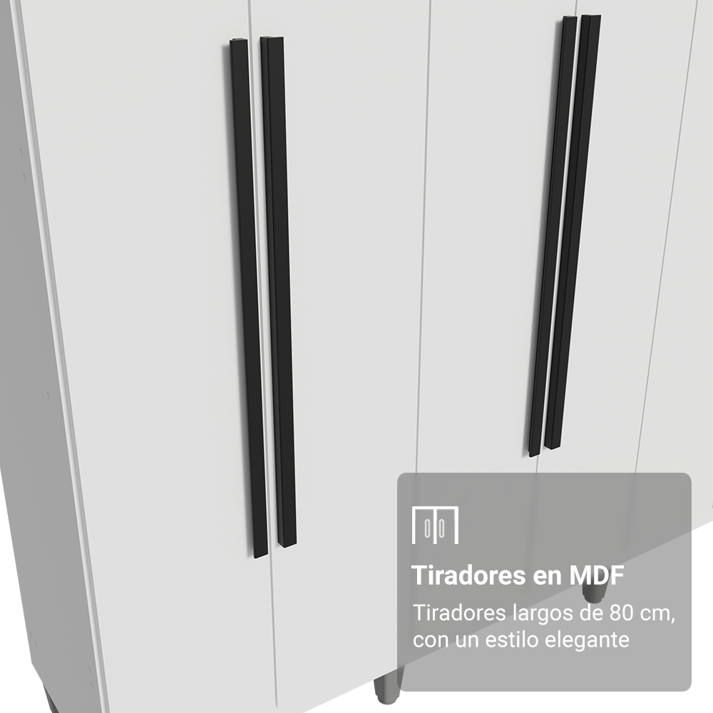 Placard Matrimonial con Patas 6 Puertas Batientes Venus Blanco/Blanco/Negro