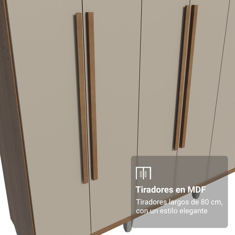 Placard Matrimonial con Patas 6 Puertas Batientes Venus Marrón/Crema/Marrón