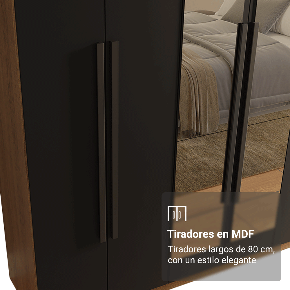 Placard Matrimonial 6 Puertas Batientes con Espejo Venus Marrón/Negro/Negro
