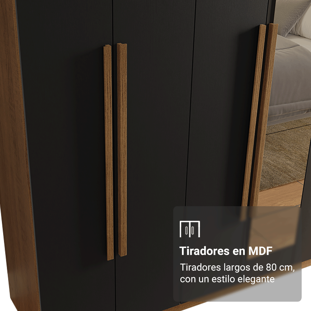 Placard Matrimonial 8 Puertas Batientes con Espejo Venus Marrón/Negro/Marrón