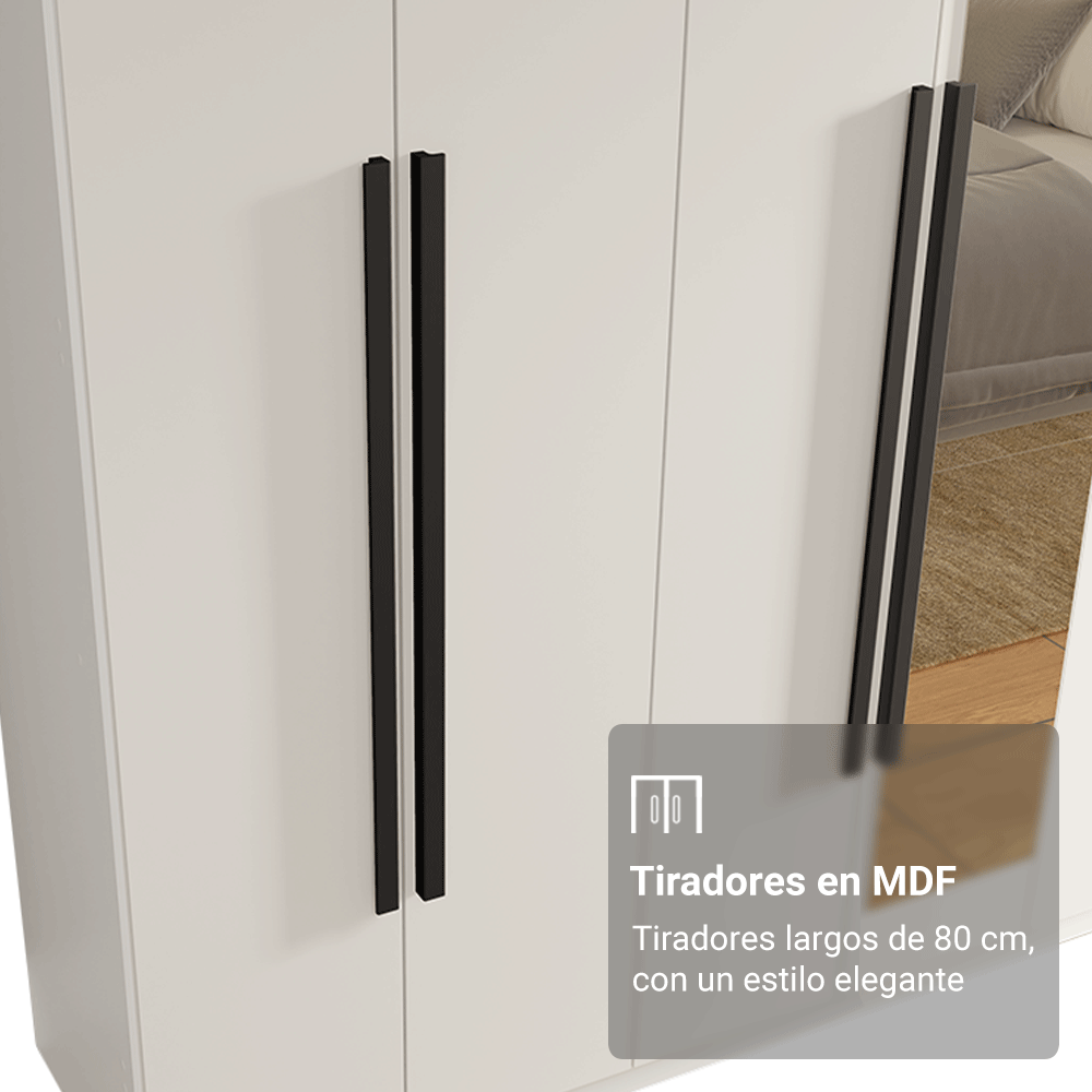 Placard Matrimonial 216 cm 8 Puertas Batientes con Espejo Venus Blanco/Blanco/Negro