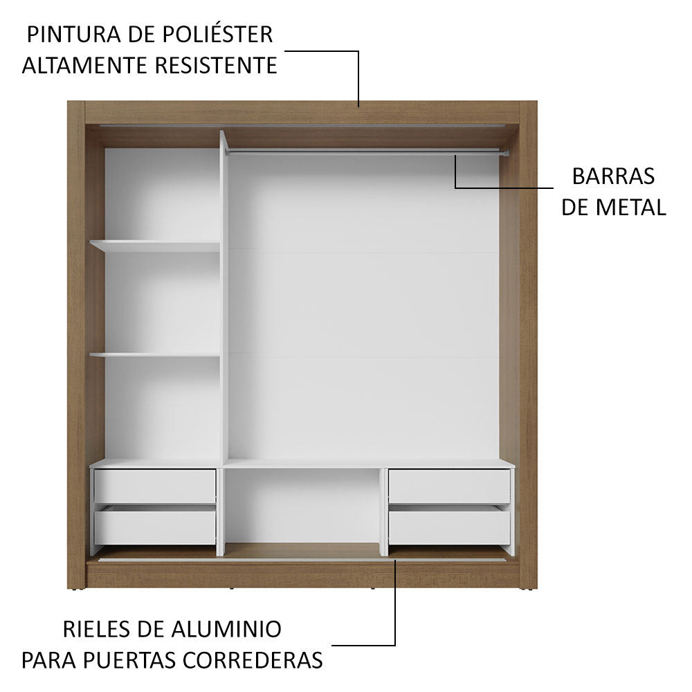 Placard Matrimonial 3 Puertas Corredizas de Espejo 4 Cajones Marrón Sublime Plus