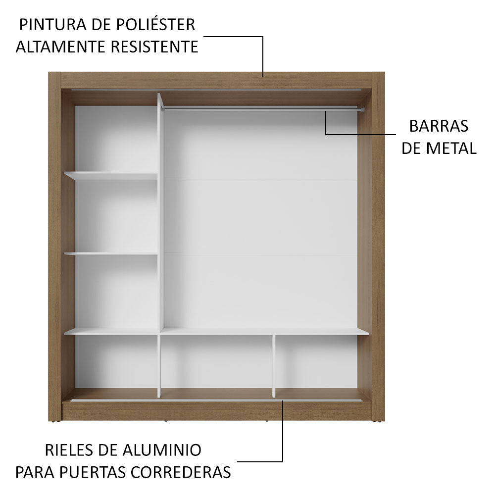 Placard Matrimonial 3 Puertas Corredizas con Espejos Marrón/Blanco Nobre