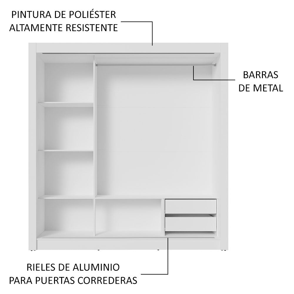 Placard Matrimonial 3 Puertas Corredizas con Espejo 2 Cajones Blanco/Marrón Sublime