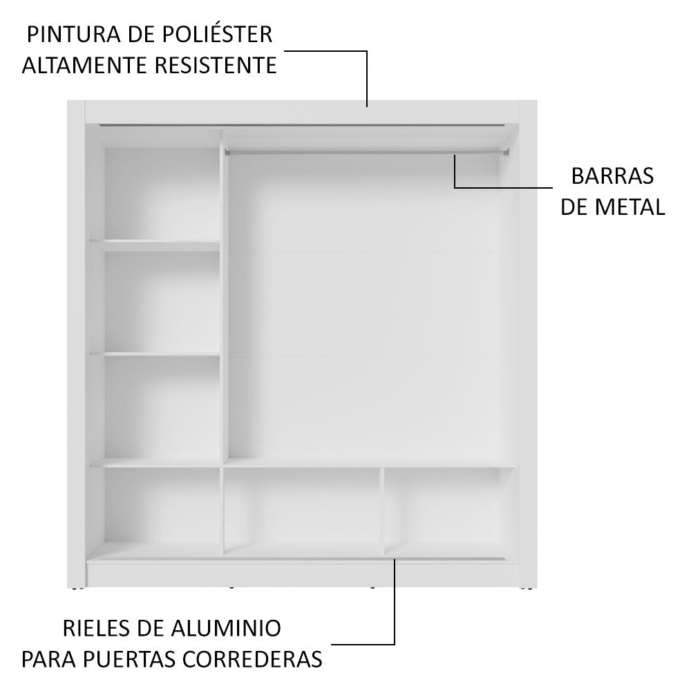 Placard Matrimonial 3 Puertas Corredizas Blanco/Gris Nobre