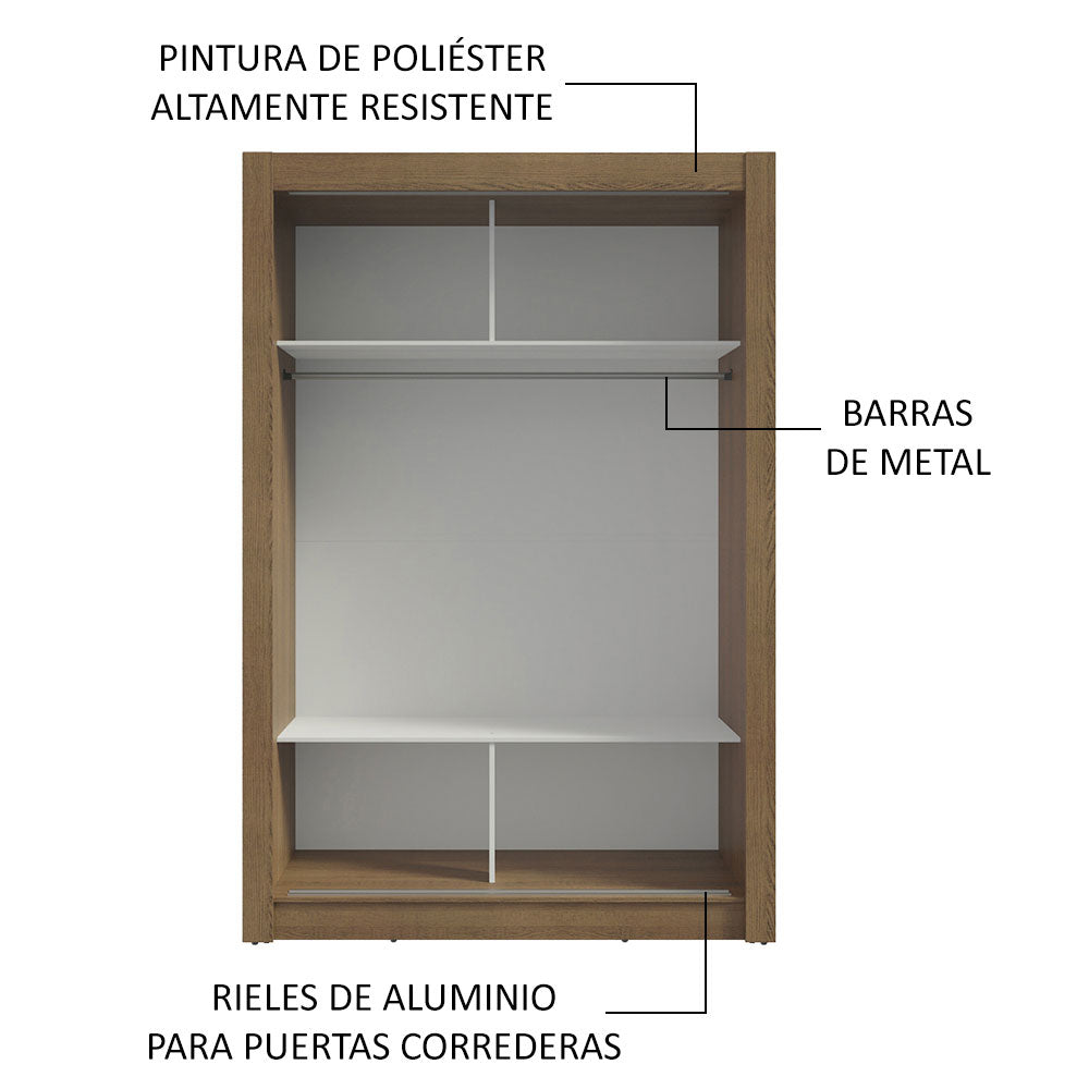 Placard Soltero 2 Puertas Corredizas con Espejo Marrón Milano