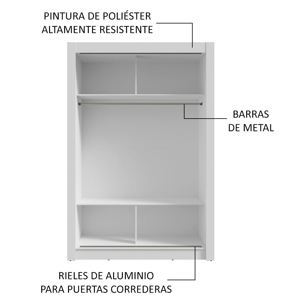 Placard Soltero 2 Puertas Corredizas con Espejo Blanco/Marrón Milano