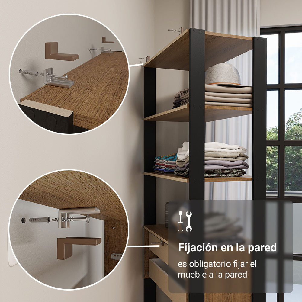 Placard Modulado 2 Cajones 4 Niveles 70cm Marrón/Negro Valencia